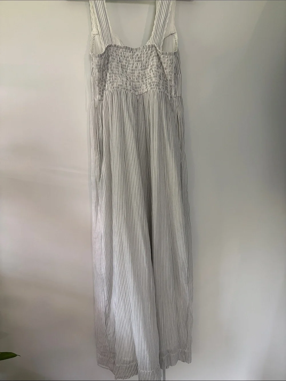 NWT American Eagle Medium 100% Cotton Corset Jumpsuit Wide Leg White Pinstripe